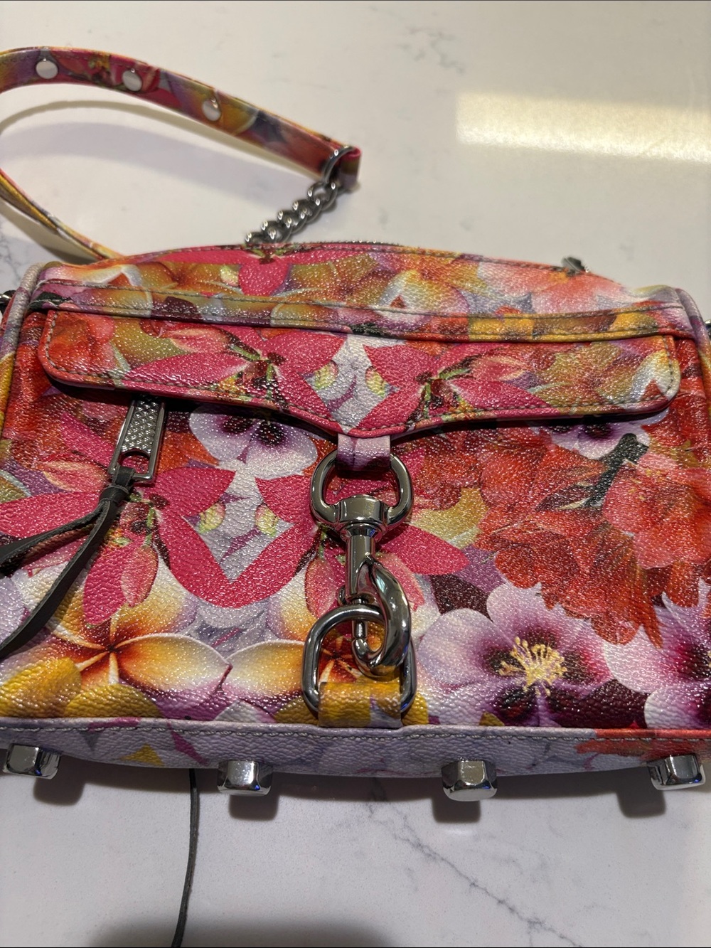 Rebecca Minkoff Floral Leather Mini Crossbody in Pink, Yellow & Purple - Picture 7 of 7